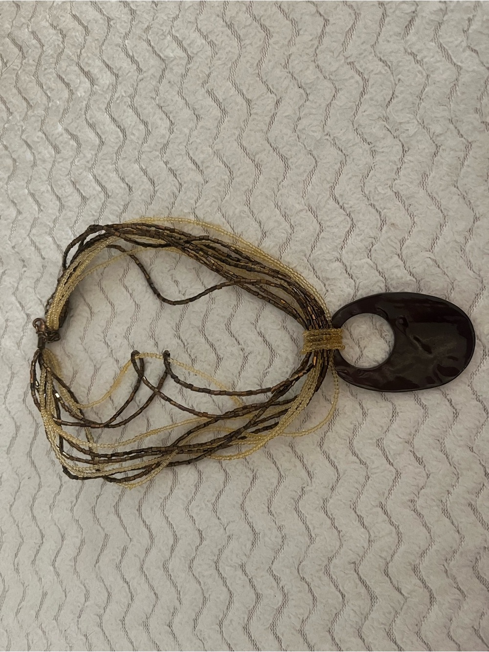 Vintage Y2K Multi-Strand Gold and Brown Pendant Necklace
